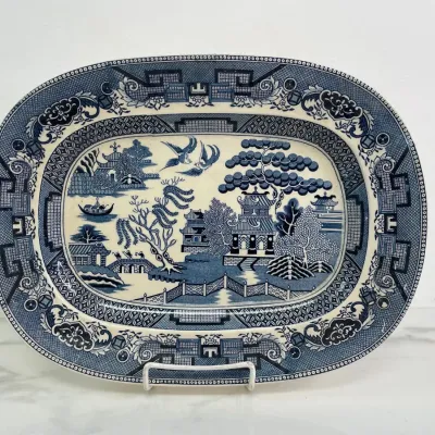 Sale Photo Thumbnail #392: Lot 9089 antique delft blue willow serving platter