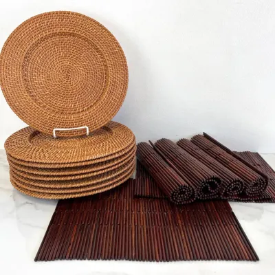Sale Photo Thumbnail #367: Lot 9063 6 rattan placemats 8 woven chargers