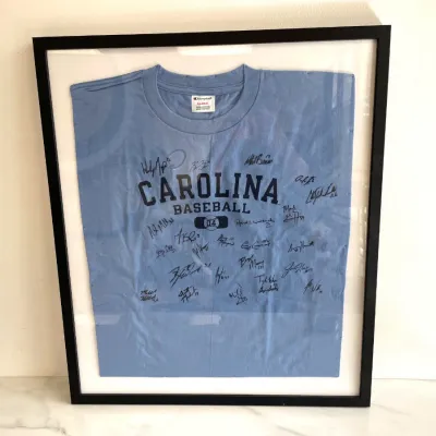 Sale Photo Thumbnail #308: Lot 9003 framed unc carolina tarheels baseball 2004 signed t shirt