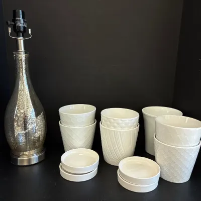 Sale Photo Thumbnail #55: Lot 8732 mercury glass lamp base ceramic flower pots