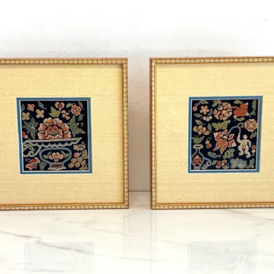 Sale Photo Thumbnail #364: Lot 9060 framed antique chinese embroidered silk purse pockets