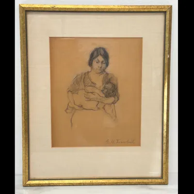 Sale Photo Thumbnail #229: Lot 8918 g h turnbull signed mother and child drawing art