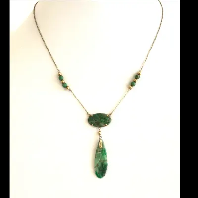 Sale Photo Thumbnail #304: Lot 8999 14k gold art deco jadeite stone necklace jewelry
