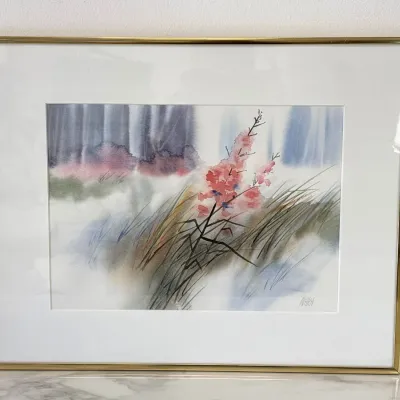 Sale Photo Thumbnail #330: Lot 9026 floral watercolor painting signed inara art