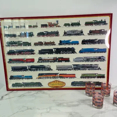 Sale Photo Thumbnail #25: Lot 8702 vintage steam locomotives poster art lionel trains glasses