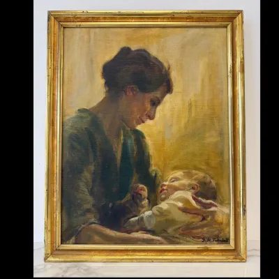 Sale Photo Thumbnail #294: Lot 8987 grace hill turnbull signed mother and child oil painting art