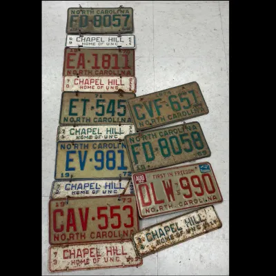 Sale Photo Thumbnail #118: Lot 8799 vintage chapel hill nc license plate yard art