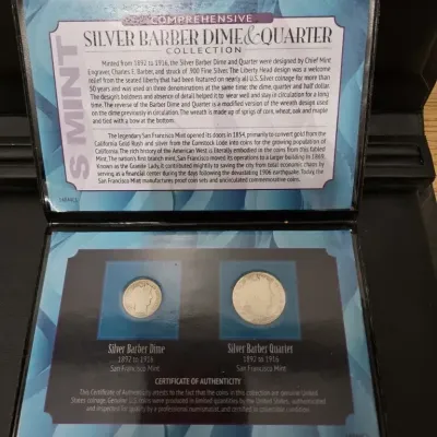 Sale Photo Thumbnail #24: Silver Barber Dime & Quarter