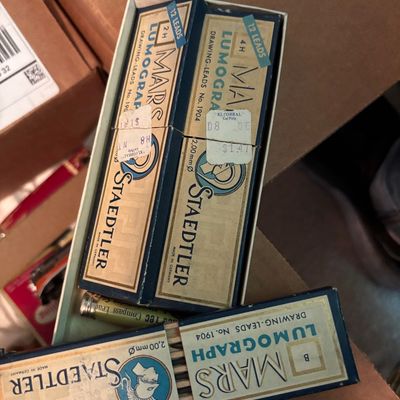 Vintage Staedtler Mars Lumograph drawing leads in original boxes, including 2H, 4H, and B grades, made in Germany.
