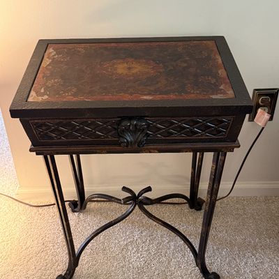 Decorative Metal Accent Table with Inlaid Top
