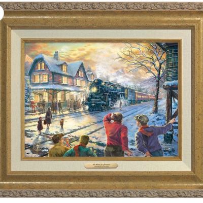 Thomas Kinkade 'All Aboard for Christmas' Framed Canvas