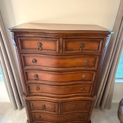 Vintage Serpentine Front Tall Chest of Drawers
