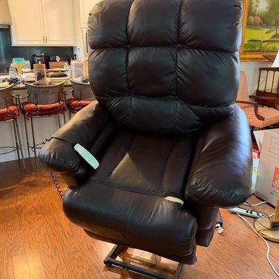 Sale Photo Thumbnail #79: Leather lift chair (has one tear)