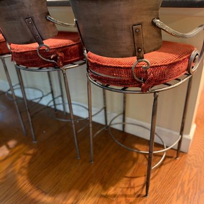 Sale Photo Thumbnail #127:  industrial-style metal barstools with curved backs,