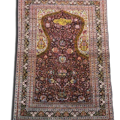 One of a kind pure Persian silk prayer rug