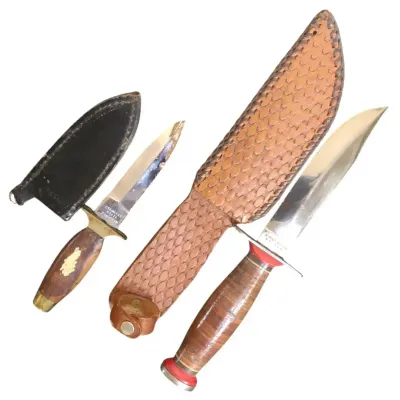 DO102 Vintage Shrade-Walden Leather Handle Fixed Blade Hunting Knife w/ Sheaths