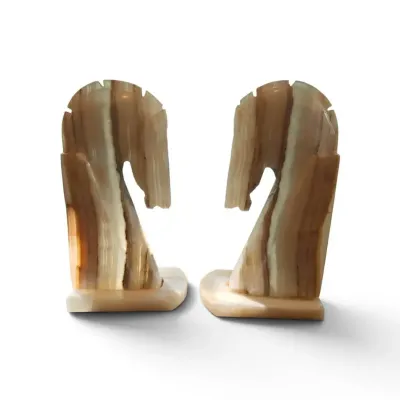 DO155 Alabaster Horse Head Bookends