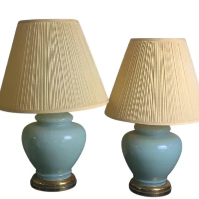 DO121 Pair of MCM Style Celadon Ginger Jar Table Lamps 