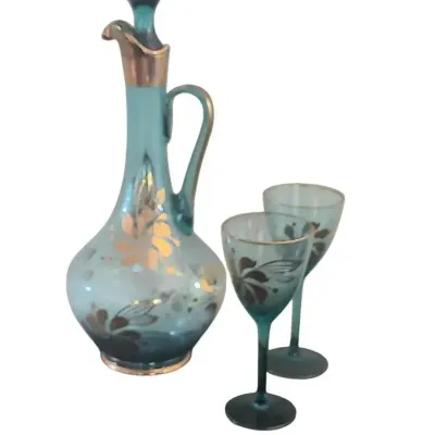 DO100 Mid-Century Murano-style Turquoise Glass & Goblet Set