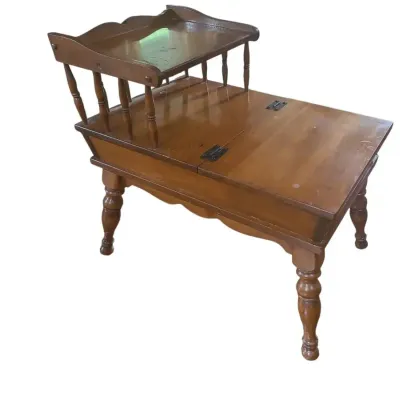 DO119 Vintage Two-Tiered Side Table with Hinged Storage Lid #1