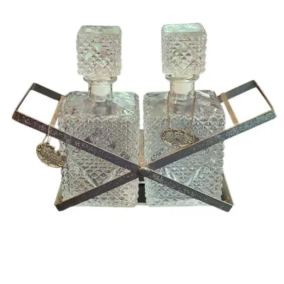 DO168 Mid Century Modern Diamond-Cut Glass Decanter Set