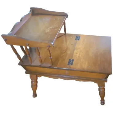 DO120 Vintage Two-Tiered Wooden Side Table with Hinged Storage Lid - #2