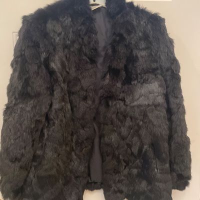 Sale Photo Thumbnail #181: Vintage black rabbit fur jacket, with a black satin lining.