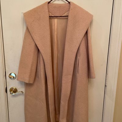 Sale Photo Thumbnail #176: Vintage wool swing coat featuring a wide portrait collar and satin lining