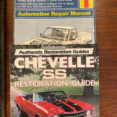 Sale Photo Thumbnail #75: Two automotive manuals including a Haynes Repair Manual for 1982–1993 Chevrolet & GMC S-10 & S-15 pick-ups and a Motorbooks International Chevelle SS Restoration Guide.