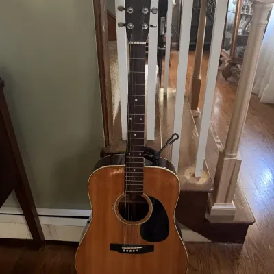 Vintage Sigma dreadnought acoustic guitar in natural finish w/ stand (great condition), 