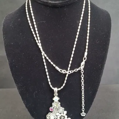Christmas Tree Ornate Multicolor Rhinestone Statement Pendant Necklace