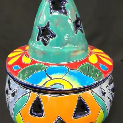 Playful Pumpkin - Pottery By BlueOrange With Wizarding Witch Hat In Haunting Hues 