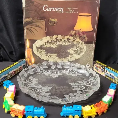 Birthday Ready! Carmen Crystal Cake Plate & Colorful Birthday Trains