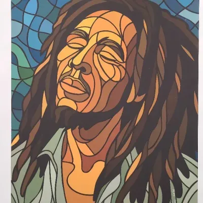 One Love – Bob Marley Pop Art Stained Glass-Style Print