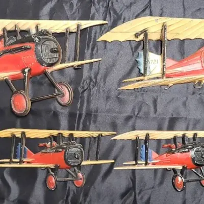 Sexton & Homco Red Biplane Cast Metal Wall Plaques For Aeronautics Enthusiasts 