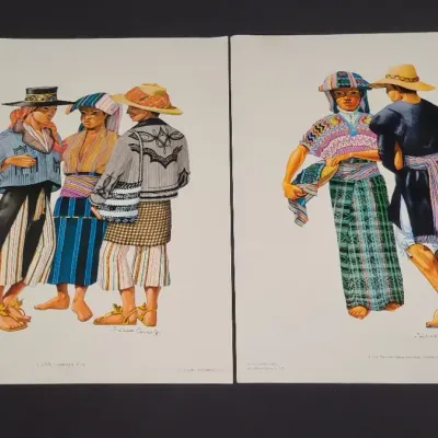 Signed Guatemalan Indigenous Costume Art Prints – Pair