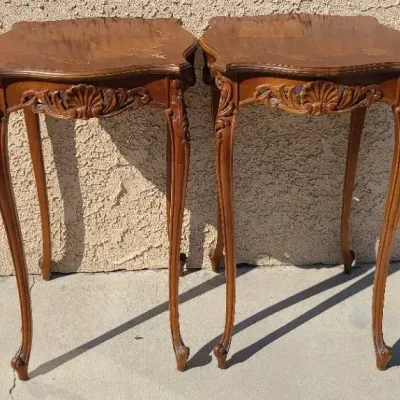 Double the Elegance – Pair of Ornate French-Style Accent Tables