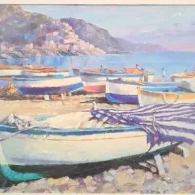 Howard Behrens “Amalfi Boats” Framed Art Print