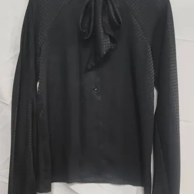 Halston Black Button Up Blouse Size 4
