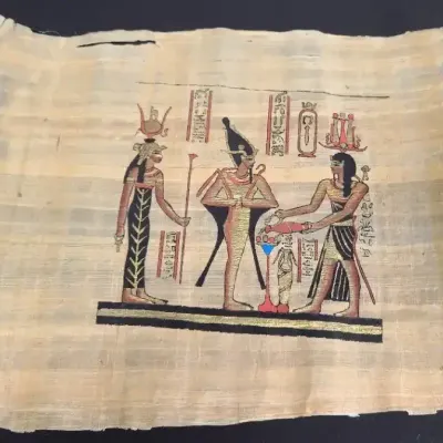 Egyptian Papyrus Artwork – Hand-Painted Hieroglyphic Scene