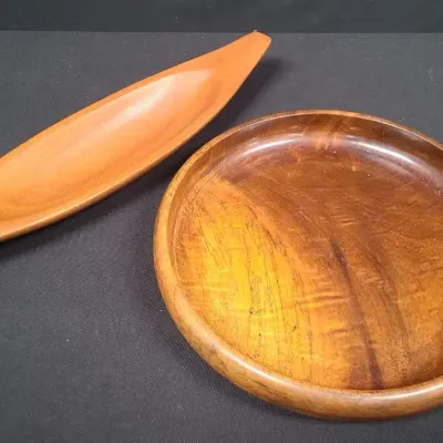 Myrtlewood Mid-Century Style Carved Wood Serving Pieces – 2 Pieces