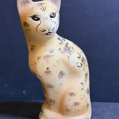Fenton Opal Satin Glass Stylized Leopard Cat