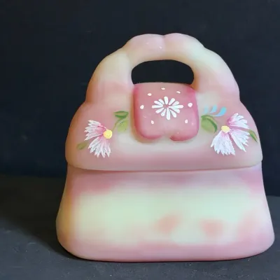 Fenton Burmese Purse Trinket Box, Signed By Three Fentons 