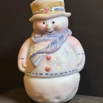 Fenton Blue Burmese Snowman Fairy Lamp