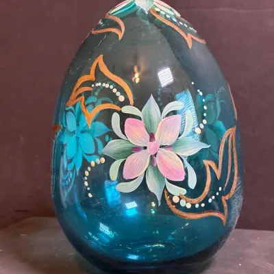 Fenton Teal Hand Painted Egg