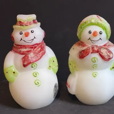 Fenton Opal Satin Mr. Snowman & Mrs. Snowlady