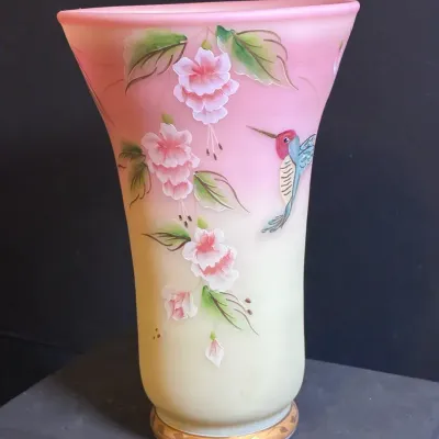 Fenton Burmese “Anna’s Hummingbird” Vase