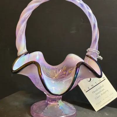 Fenton Iridescent Pink Basket