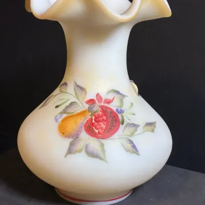 Fenton Hand Painted Burmese Vase