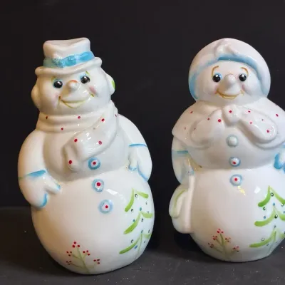 Fenton Glossy White Milk Glass Snowman & Snowlady